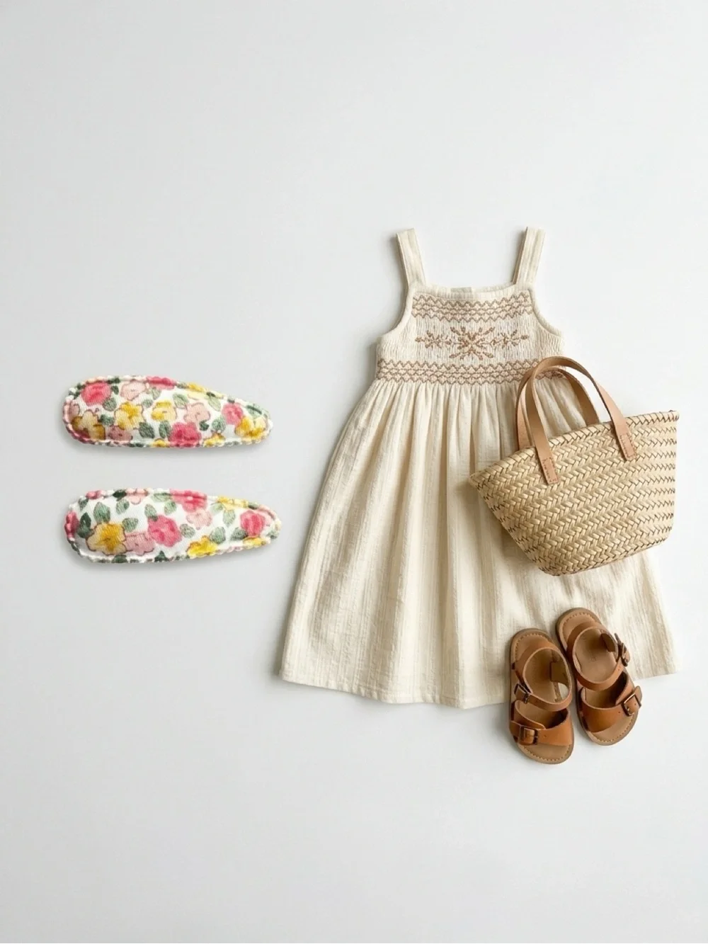 Handmade Floral Linen Snap Hair Clips Set | Vintage Toddler Girl Barrettes